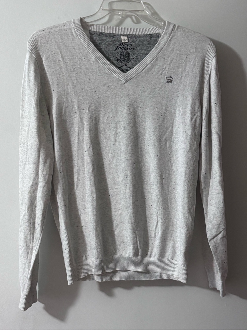 Diesel Industry Grey Marled Flecked V-Neck Long Sleeve Sweater Men's Size L